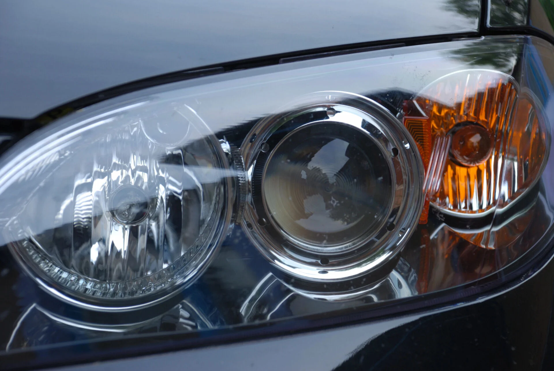 Closeup of vehicle headlights