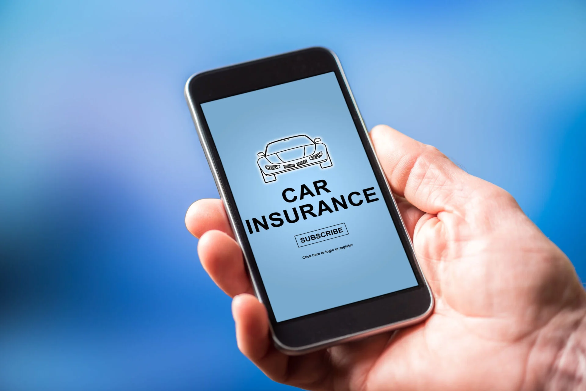 Smartphone screen displaying a car insurance concept