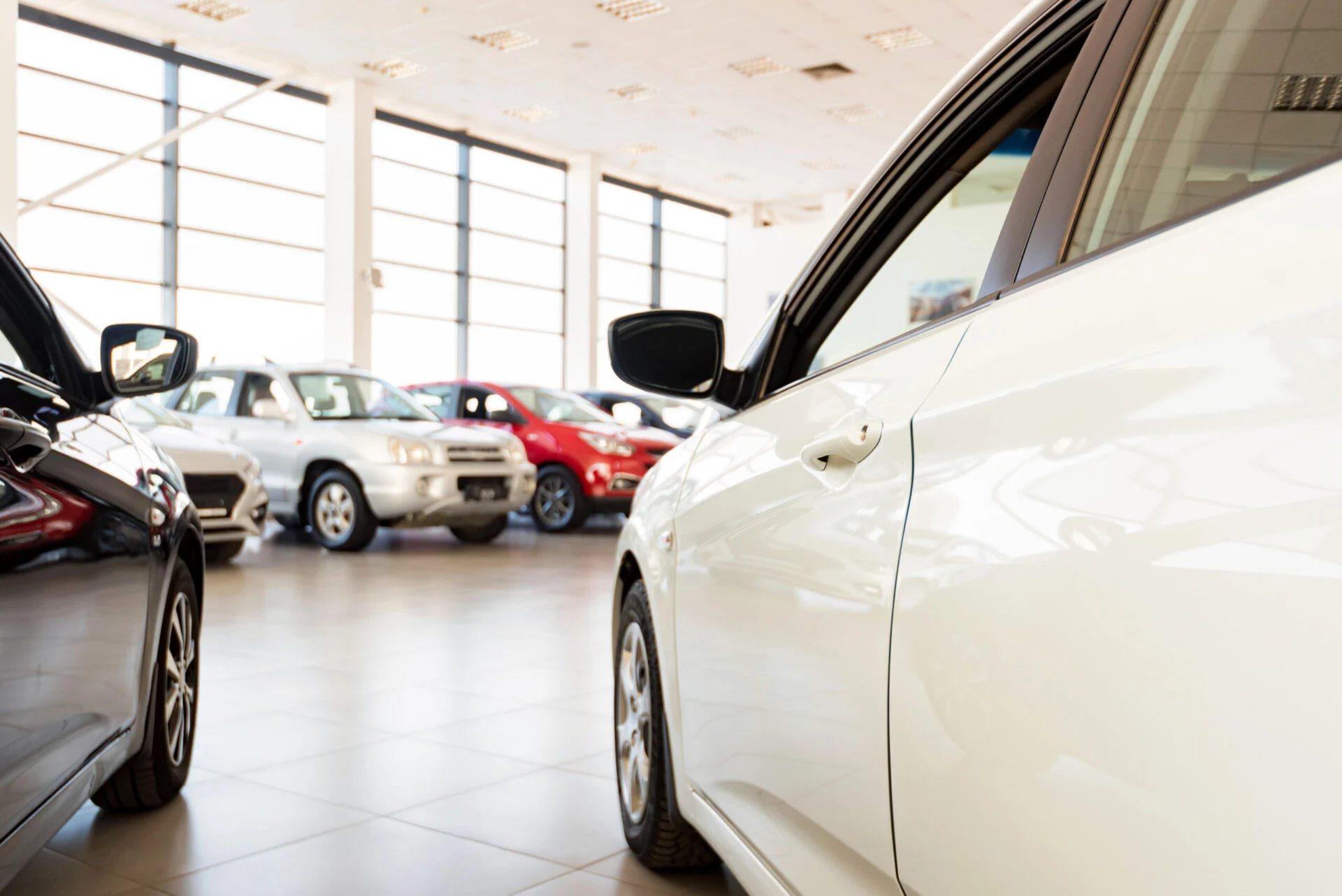 New cars inside car dealership