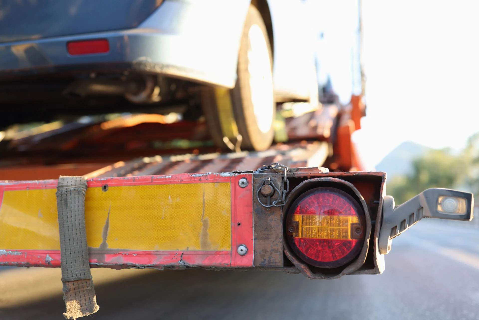 Close up of rear of vehicle getting towed